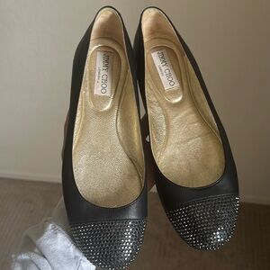Jimmy Choo London Women's Soft Leather Flats Black With Rhinestones Size EU 37